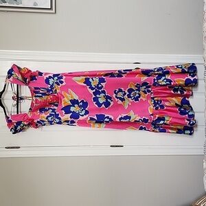 Vanilla Bay Hot Pink Floral Dress Ruffle and Square Neck​​​​
